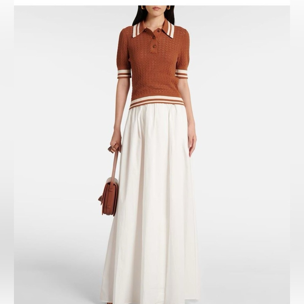 NWT Tory Burch Cotton Pointelle Polo Shirt in Brown Sz S